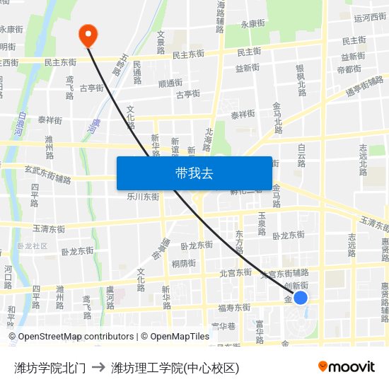 潍坊学院北门 to 潍坊理工学院(中心校区) map