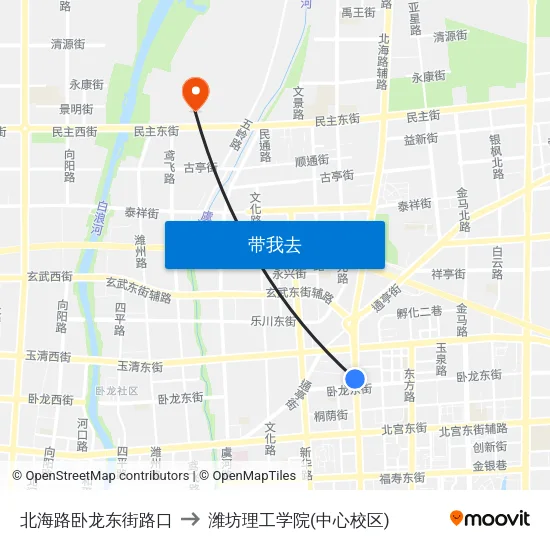 北海路卧龙东街路口 to 潍坊理工学院(中心校区) map