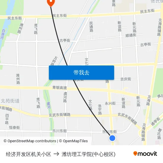 经济开发区机关小区 to 潍坊理工学院(中心校区) map