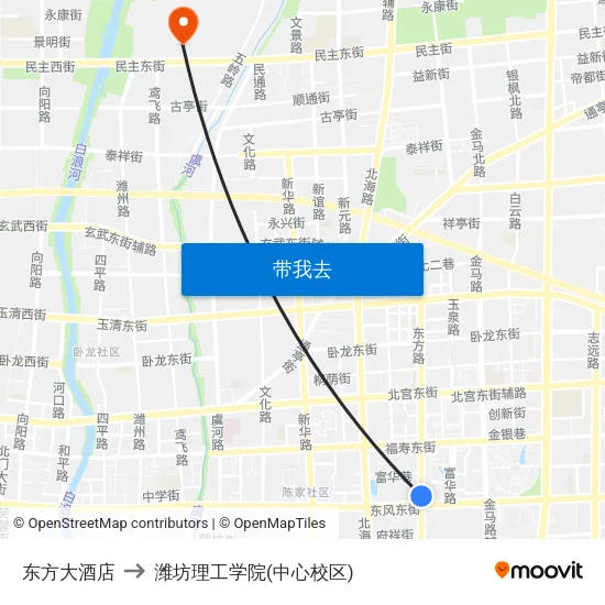 东方大酒店 to 潍坊理工学院(中心校区) map