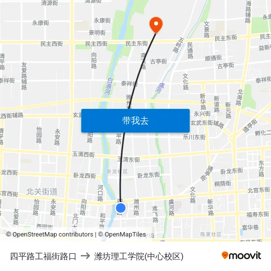 四平路工福街路口 to 潍坊理工学院(中心校区) map