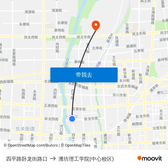 四平路卧龙街路口 to 潍坊理工学院(中心校区) map