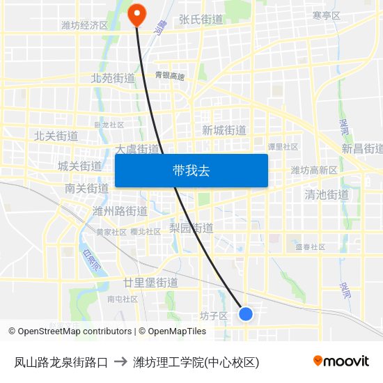 凤山路龙泉街路口 to 潍坊理工学院(中心校区) map