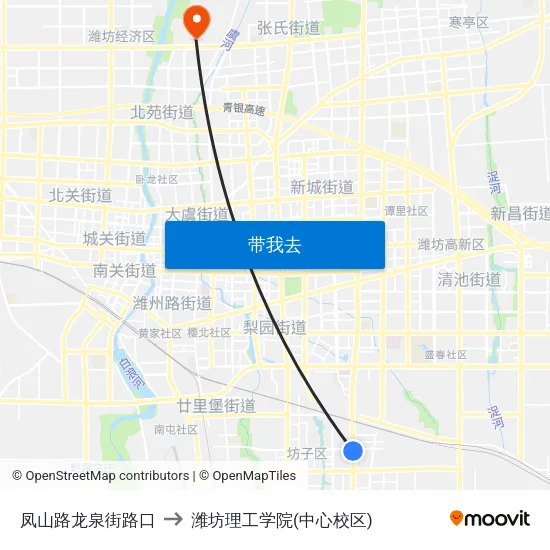 凤山路龙泉街路口 to 潍坊理工学院(中心校区) map