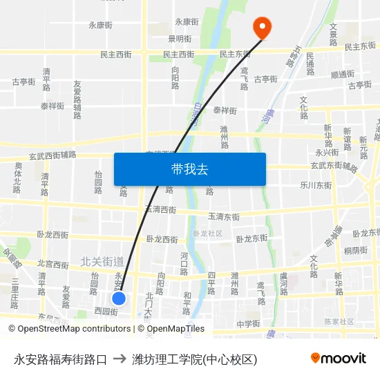 永安路福寿街路口 to 潍坊理工学院(中心校区) map