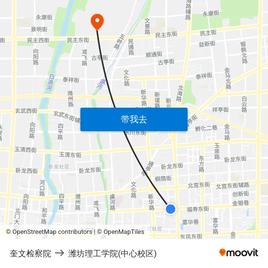 奎文检察院 to 潍坊理工学院(中心校区) map