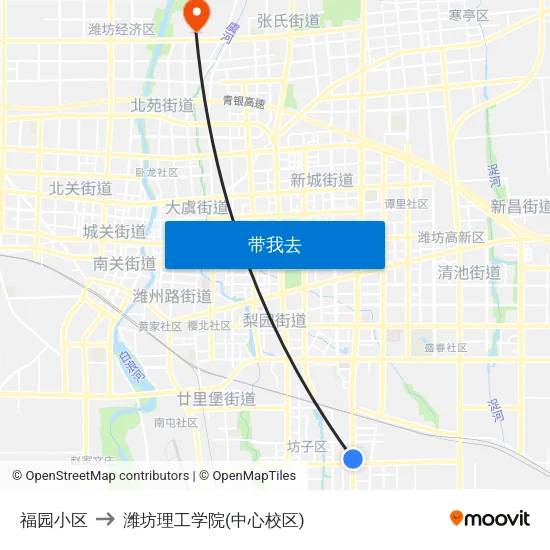 福园小区 to 潍坊理工学院(中心校区) map