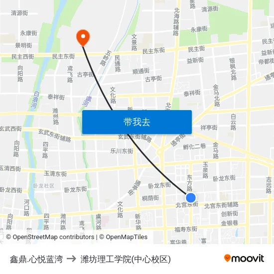 鑫鼎.心悦蓝湾 to 潍坊理工学院(中心校区) map
