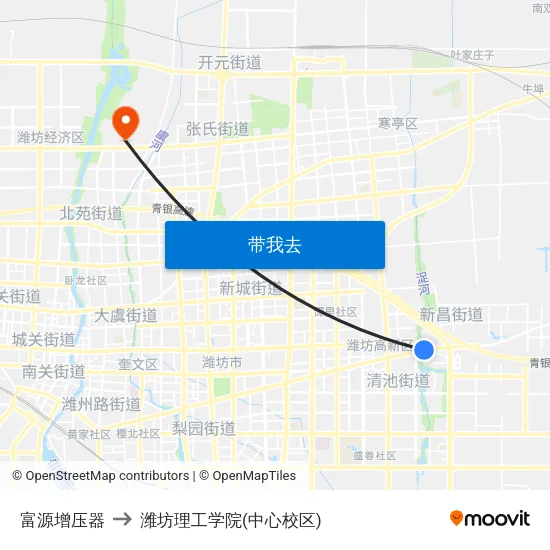 富源增压器 to 潍坊理工学院(中心校区) map