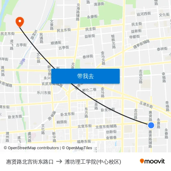 惠贤路北宫街东路口 to 潍坊理工学院(中心校区) map