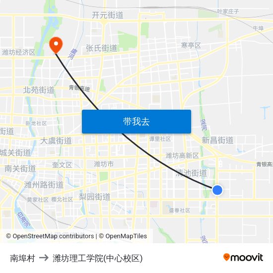 南埠村 to 潍坊理工学院(中心校区) map