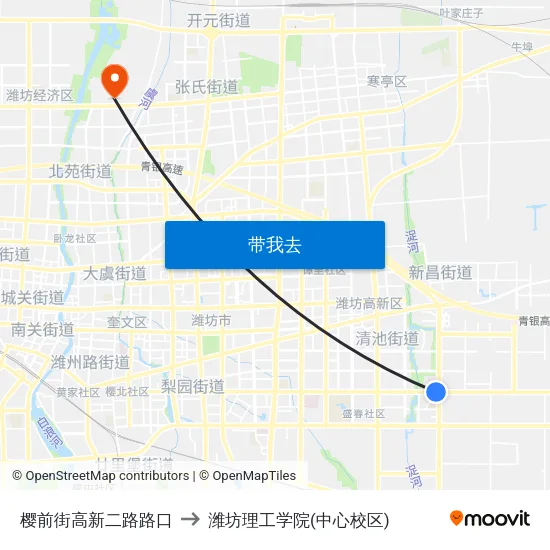 樱前街高新二路路口 to 潍坊理工学院(中心校区) map