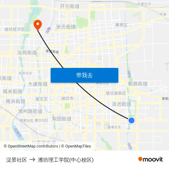 浞景社区 to 潍坊理工学院(中心校区) map