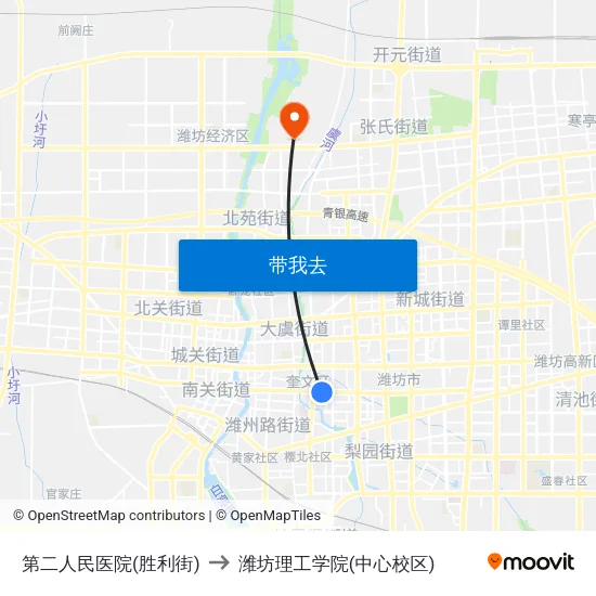第二人民医院(胜利街) to 潍坊理工学院(中心校区) map