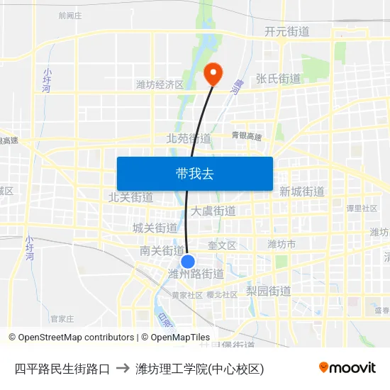 四平路民生街路口 to 潍坊理工学院(中心校区) map