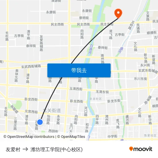 友爱村 to 潍坊理工学院(中心校区) map