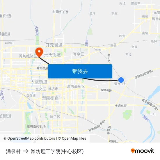 涌泉村 to 潍坊理工学院(中心校区) map