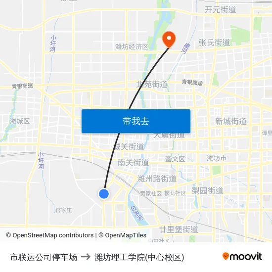 市联运公司停车场 to 潍坊理工学院(中心校区) map