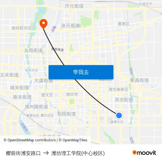 樱前街潍安路口 to 潍坊理工学院(中心校区) map