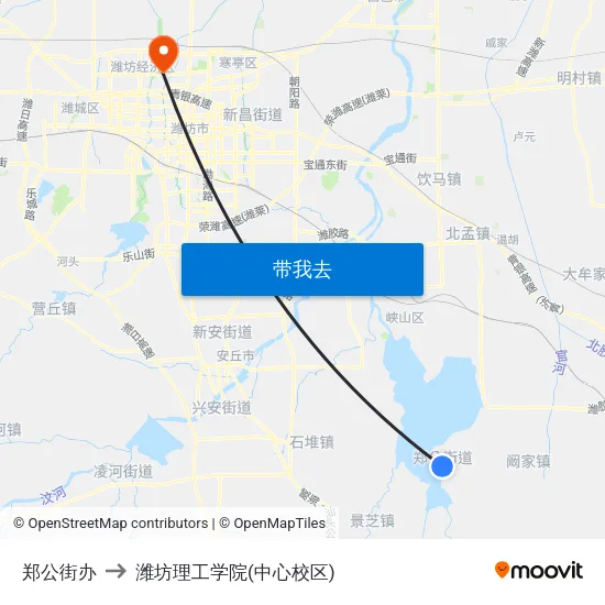 郑公街办 to 潍坊理工学院(中心校区) map