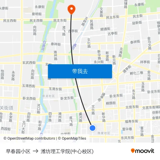 早春园小区 to 潍坊理工学院(中心校区) map