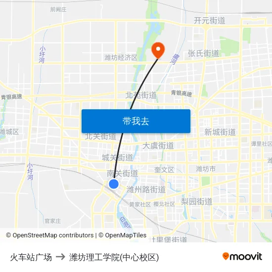 火车站广场 to 潍坊理工学院(中心校区) map