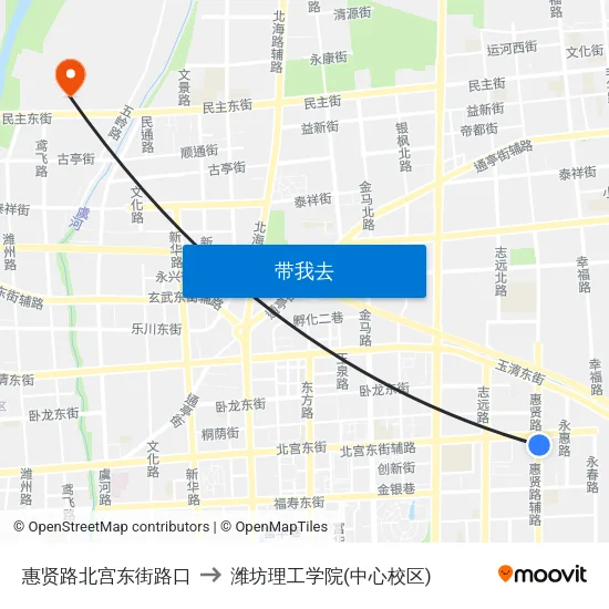 惠贤路北宫东街路口 to 潍坊理工学院(中心校区) map