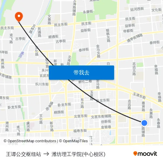 王谭公交枢纽站 to 潍坊理工学院(中心校区) map
