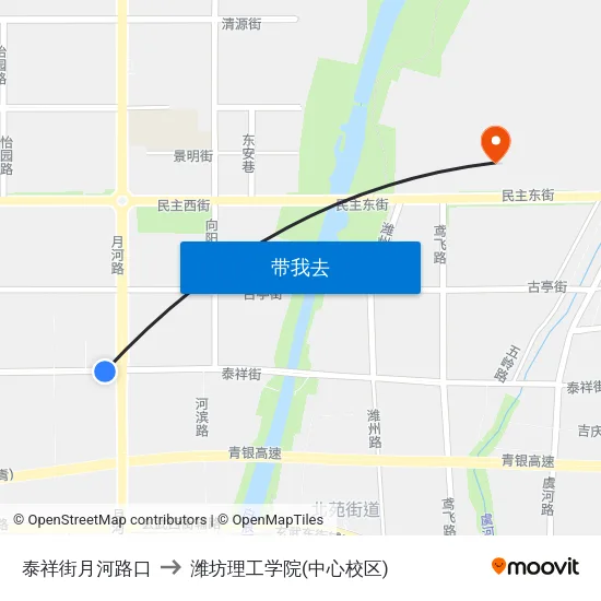 泰祥街月河路口 to 潍坊理工学院(中心校区) map
