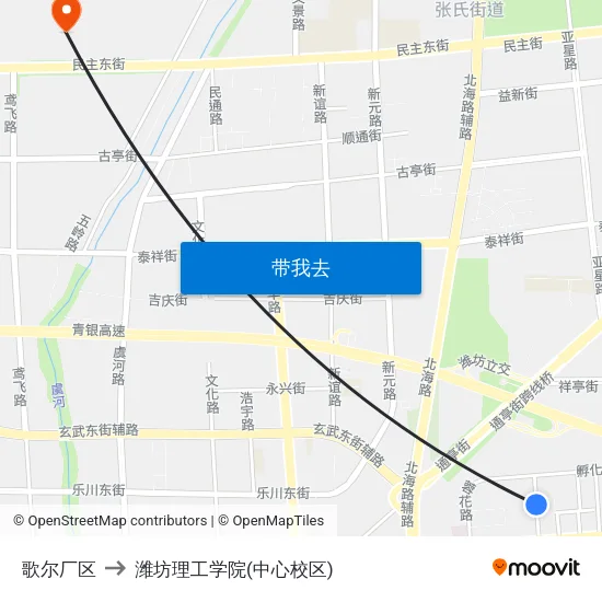 歌尔厂区 to 潍坊理工学院(中心校区) map