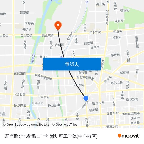 新华路北宫街路口 to 潍坊理工学院(中心校区) map