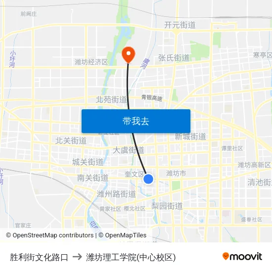 胜利街文化路口 to 潍坊理工学院(中心校区) map