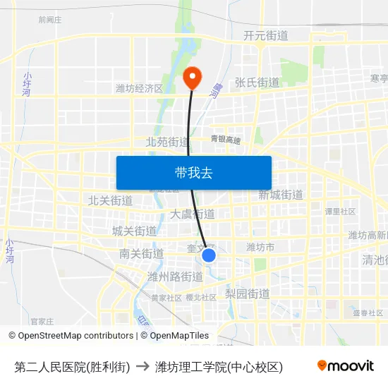 第二人民医院(胜利街) to 潍坊理工学院(中心校区) map