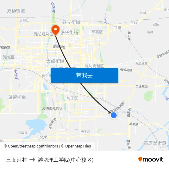 三叉河村 to 潍坊理工学院(中心校区) map