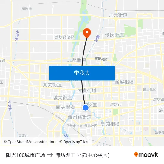 阳光100城市广场 to 潍坊理工学院(中心校区) map