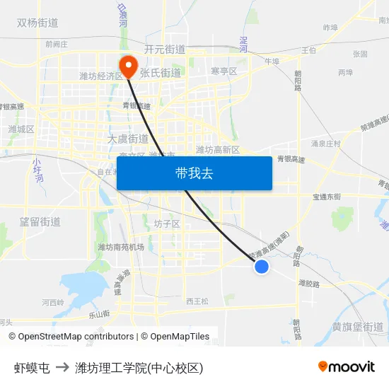 虾蟆屯 to 潍坊理工学院(中心校区) map