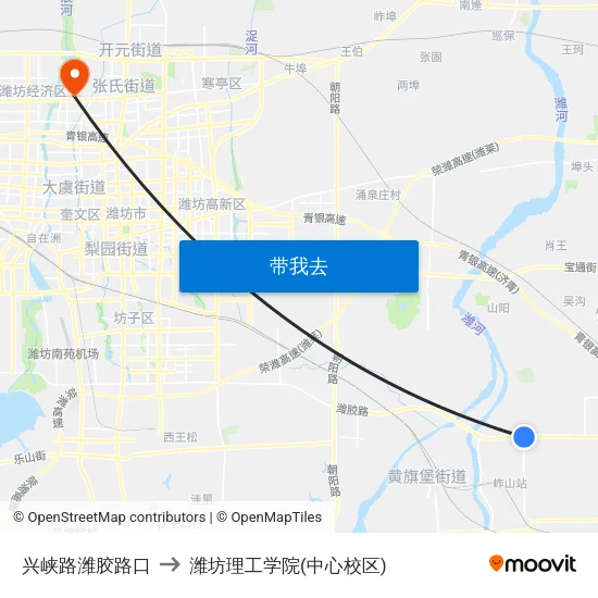 兴峡路潍胶路口 to 潍坊理工学院(中心校区) map