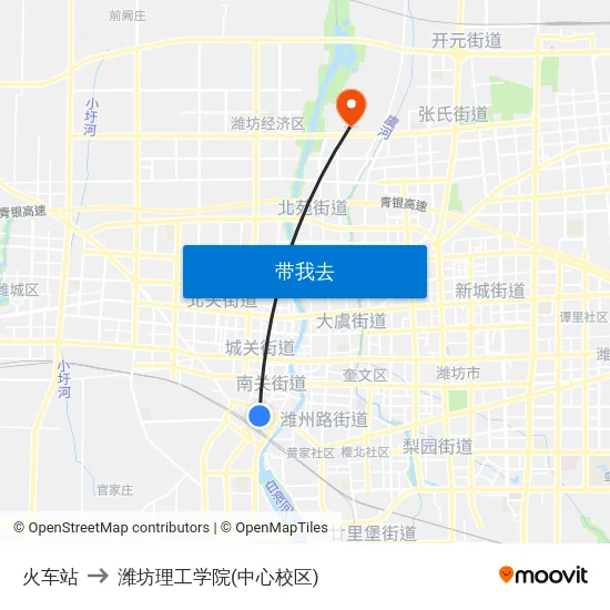 火车站 to 潍坊理工学院(中心校区) map