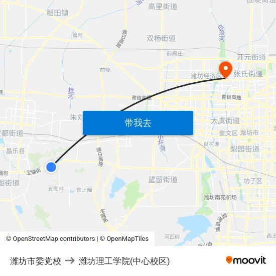 潍坊市委党校 to 潍坊理工学院(中心校区) map