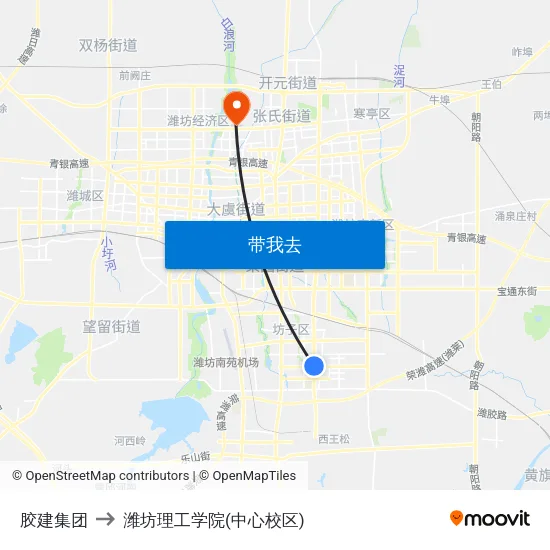 胶建集团 to 潍坊理工学院(中心校区) map