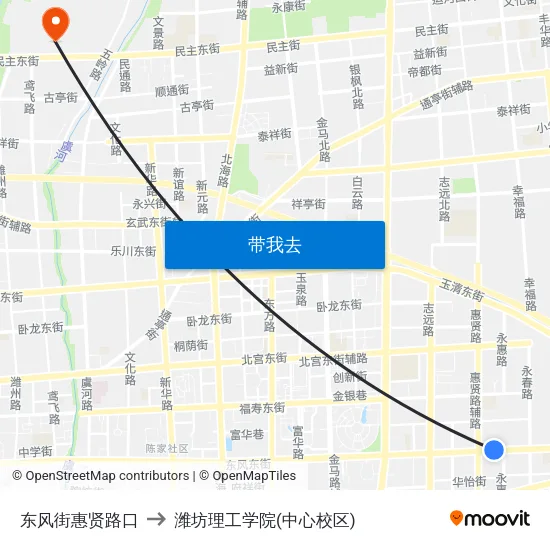 东风街惠贤路口 to 潍坊理工学院(中心校区) map