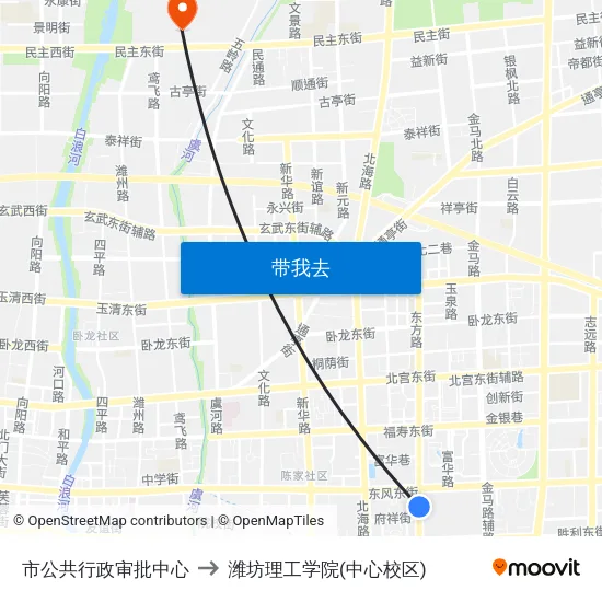 市公共行政审批中心 to 潍坊理工学院(中心校区) map