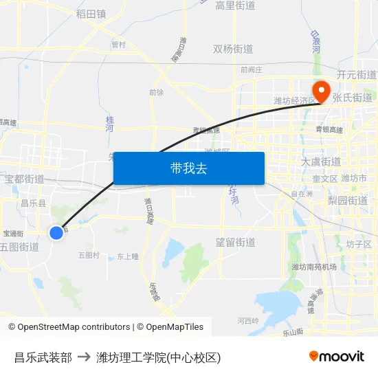 昌乐武装部 to 潍坊理工学院(中心校区) map