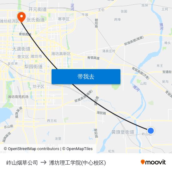 岞山烟草公司 to 潍坊理工学院(中心校区) map