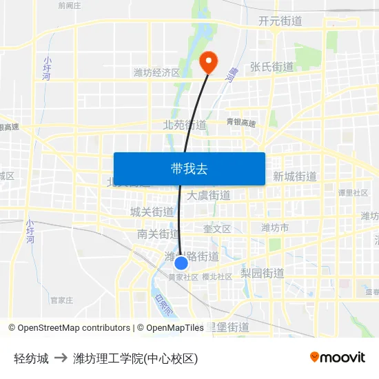 轻纺城 to 潍坊理工学院(中心校区) map