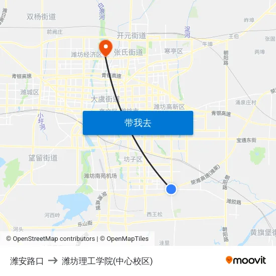 潍安路口 to 潍坊理工学院(中心校区) map