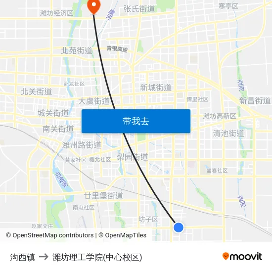 沟西镇 to 潍坊理工学院(中心校区) map