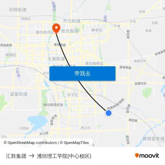 汇胜集团 to 潍坊理工学院(中心校区) map