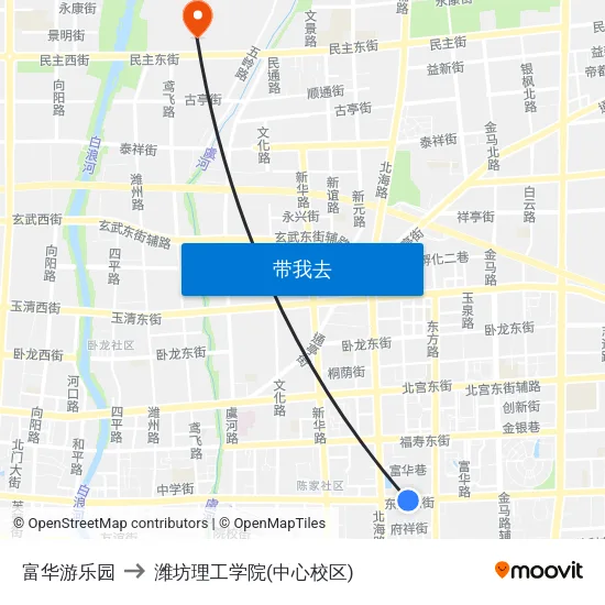 富华游乐园 to 潍坊理工学院(中心校区) map