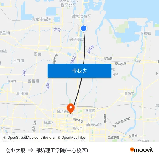 创业大厦 to 潍坊理工学院(中心校区) map